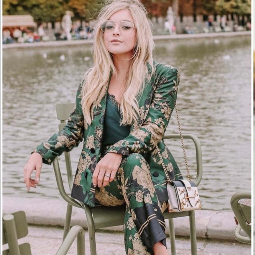 Zara green gold floral suit Rach Martino
